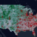 Carte des États-Unis montrant une forte concentration de points rouges